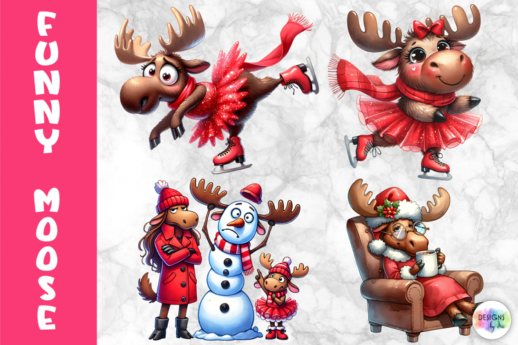 Funny Christmas Moose Clipart, Cute Holiday Animal PNG