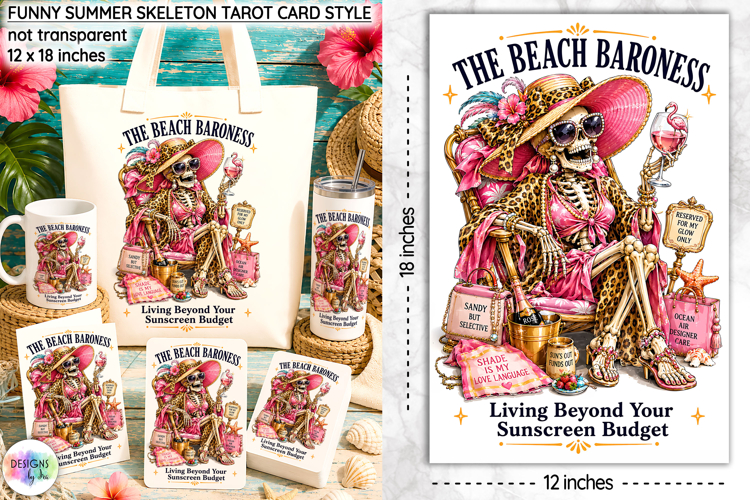 Funny Summer Skeleton Sublimation, Beach Baroness Tarot Card