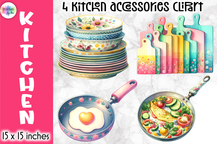Vintage Kitchen Accessories Clipart, Retro Cooking & Baking example image 1