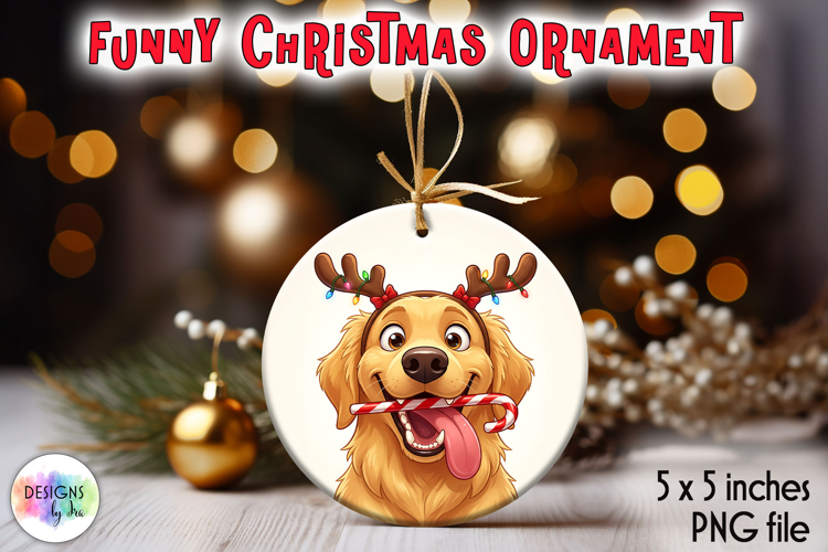 Christmas Ornament Sublimation, Funny Golden Retriever PNG