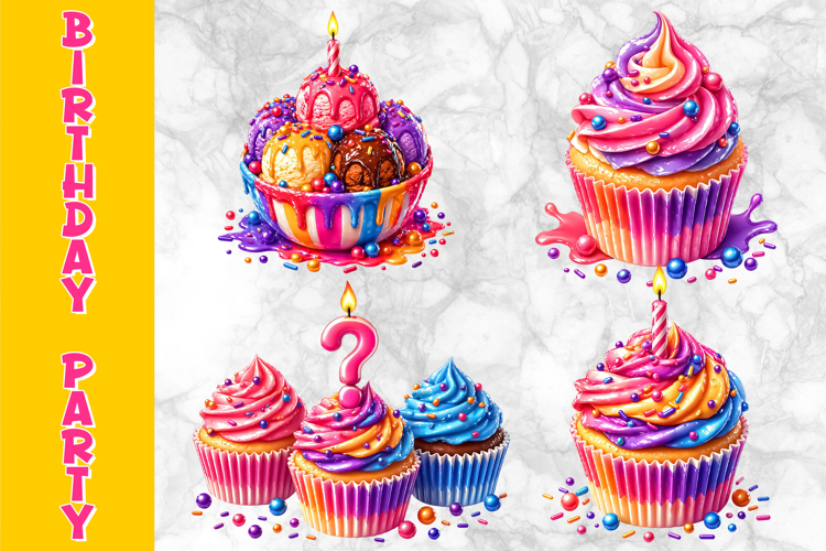 Birthday Accessories Clipart, Party Cupcakes & Sweet Treats