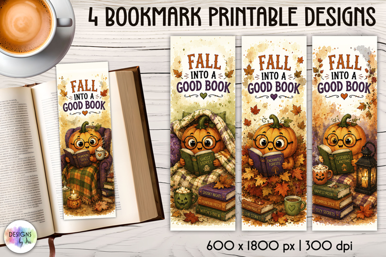 Fall Reading Bookmarks, Cute Pumpkin Book Lover