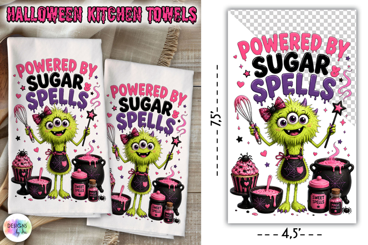 Halloween Kitchen Towel PNG, Powered by Sugar & Spells