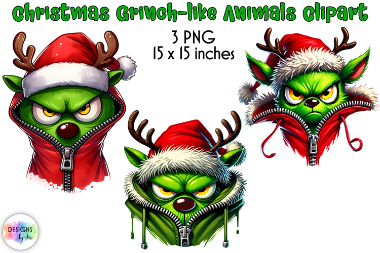 Christmas Animals Clipart, Grinch-like Animals PNG