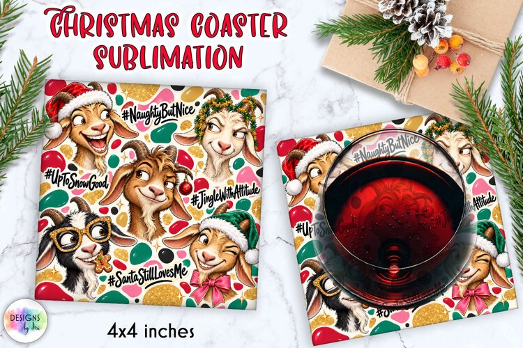 Funny Christmas Goat Coaster Sublimation example image 1
