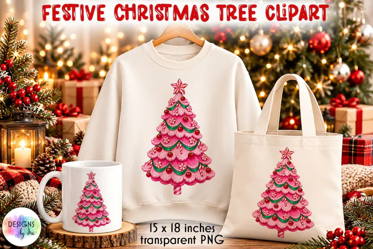 Pink Peppermint Candy Christmas Tree PNG Sublimation