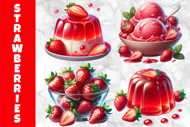 Strawberry Jelly Clipart, Fresh Strawberries Sublimation