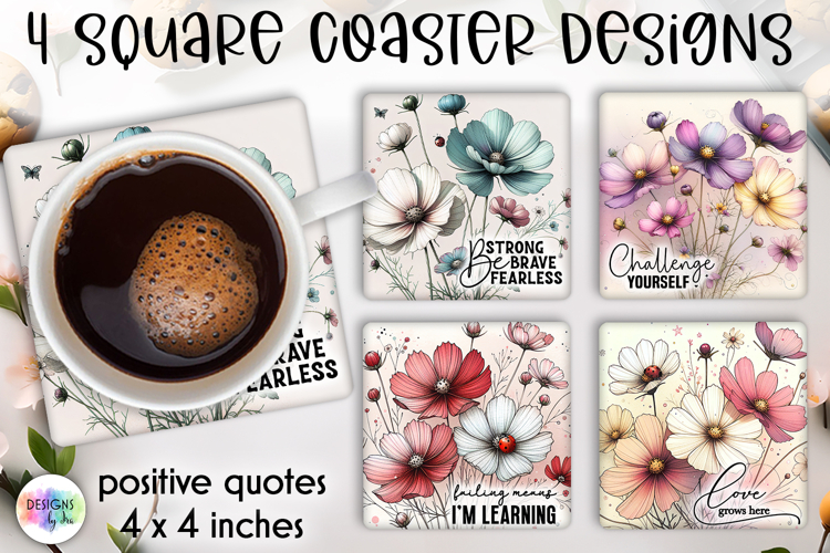 Spring Floral Coaster Sublimation, Positive Quotes Coasters