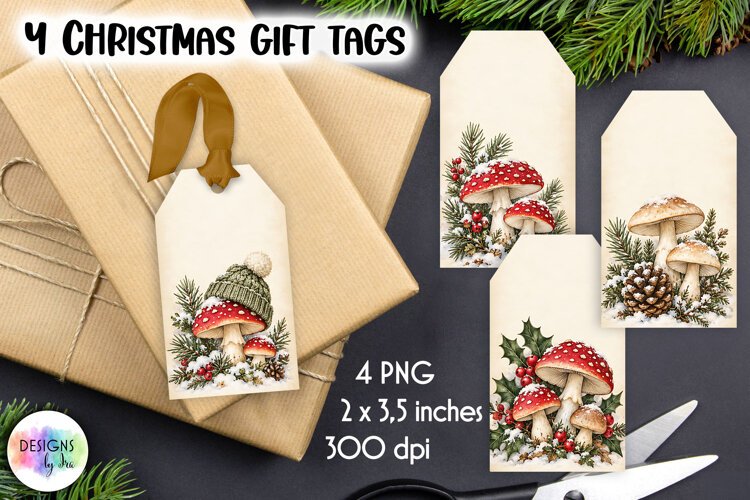 Vintage Gift Tags, Woodland Mushrooms Gift Tags example image 1