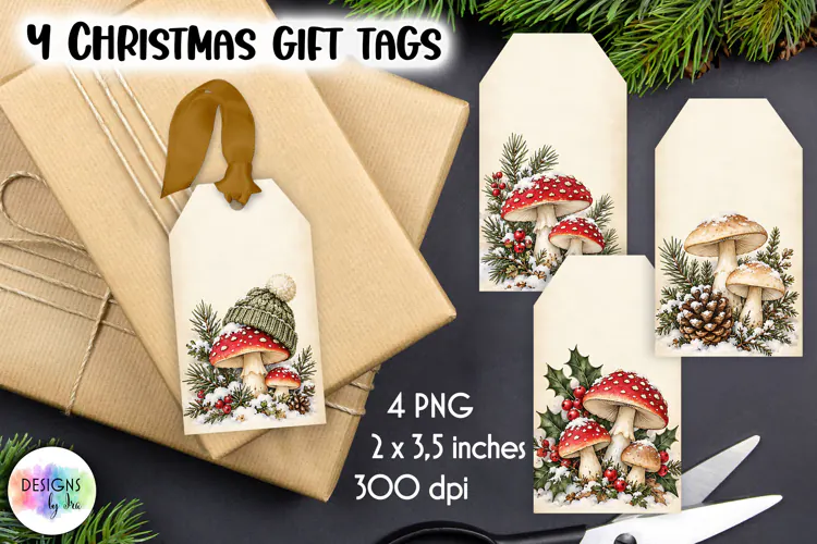 Vintage Gift Tags, Woodland Mushrooms Gift Tags