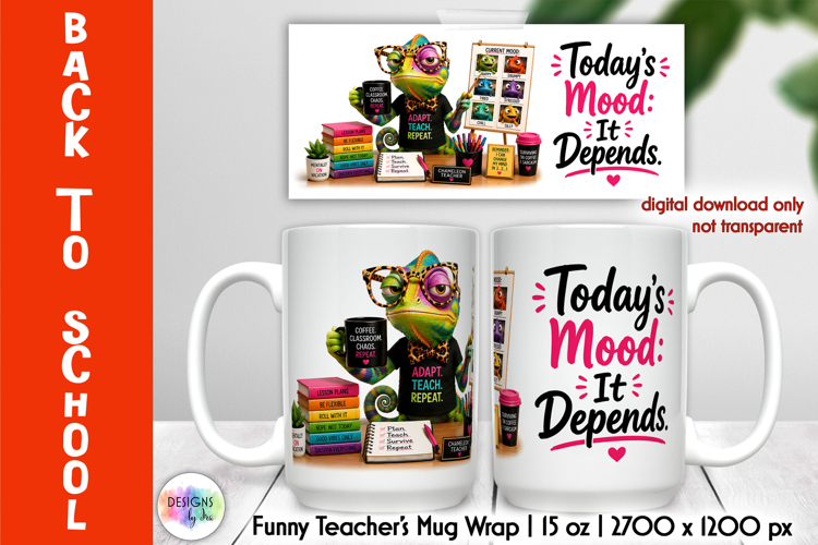 Funny Chameleon Teacher Mug Wrap PNG, Back to School PNG