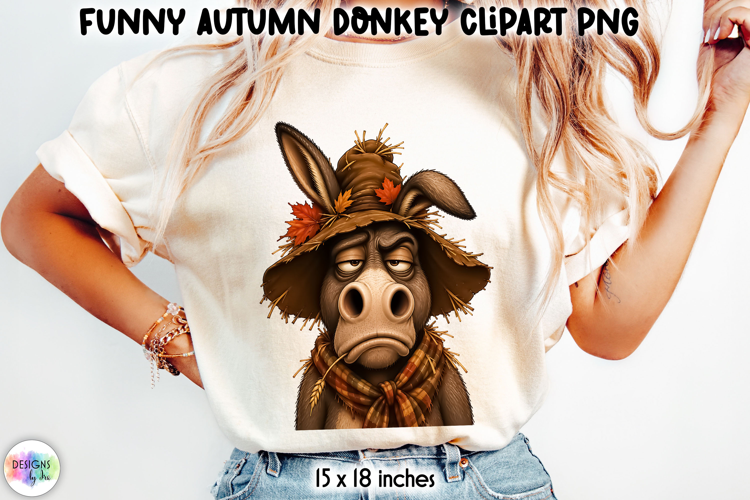Funny Scarecrow Donkey Autumn Farm Clipart PNG
