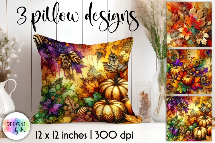 Autumn Decorative Pillows, Golden Autumn Leaves Na Pumpkins