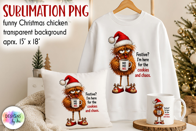 Funny Christmas Chicken PNG, Cookies and Chaos