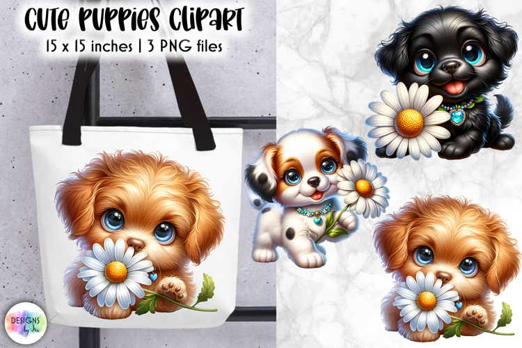 Cute Puppies Clipart | Dog Lover Adorable Illustration