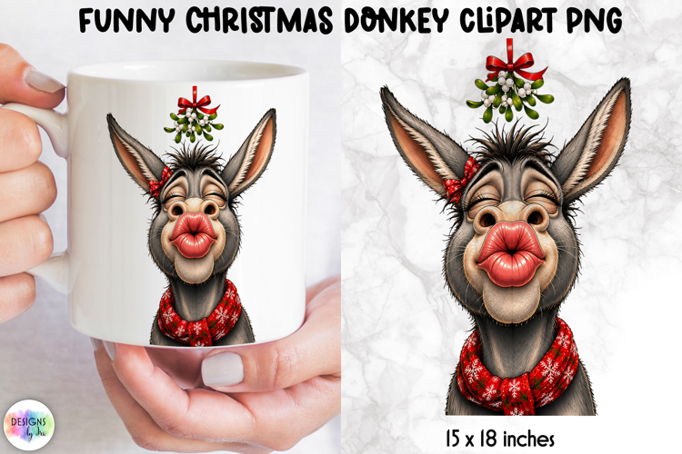 Mistletoe Donkey PNG, Funny Christmas Kiss Clipart