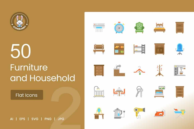 Furniture & Household Flat Multicolor Icons