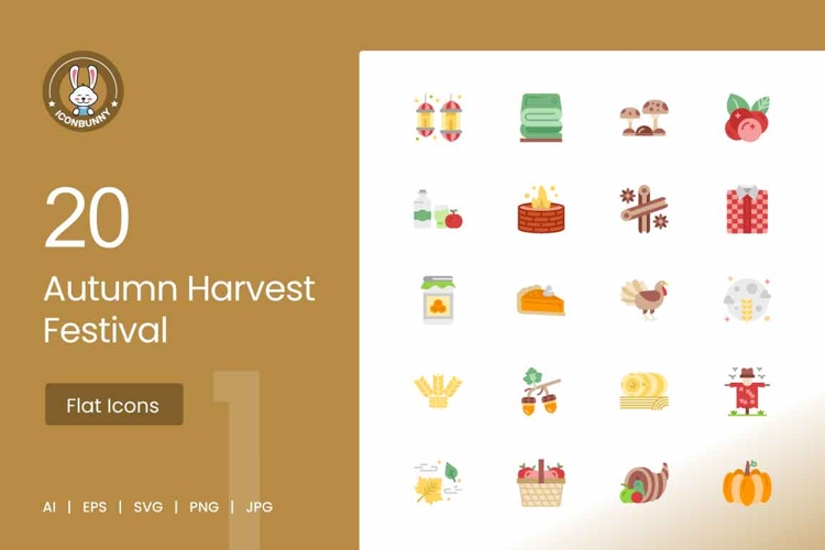 Autumn Harvest Flat Multicolor Icons