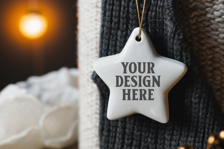 Christmas Star Ceramic Ornament Mockup | Holiday Star Tree