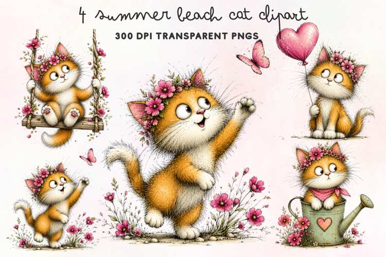 Summer Beach Cat Clipart PNG