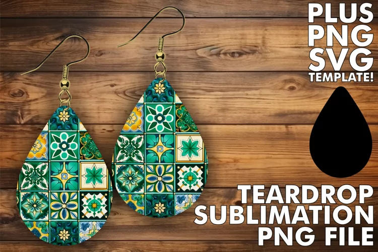 Azulejo Patterned Teardrop Earrings: Tile Art