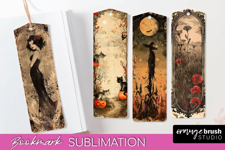 Vintage Halloween Bookmark - Printable Scrapbook Bookmarks