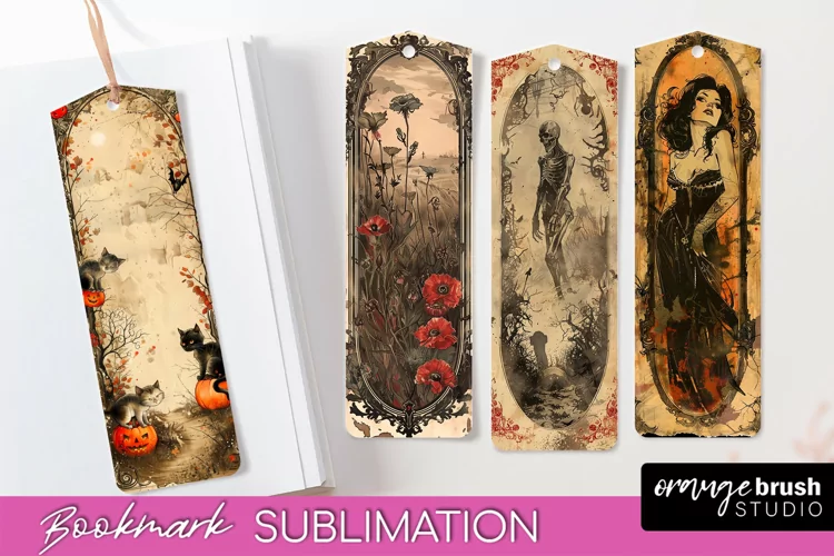Vintage Halloween Bookmark - Printable Scrapbook Bookmarks