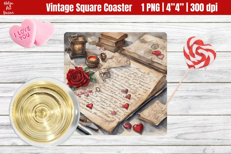 Vintage Valentine's Day| Square Coaster Sublimation