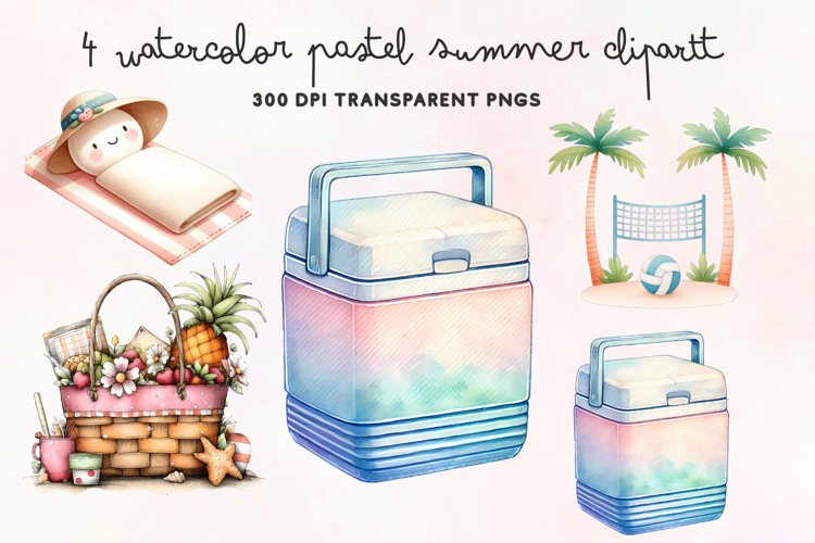 Watercolor Pastel Summer Clipart PNG