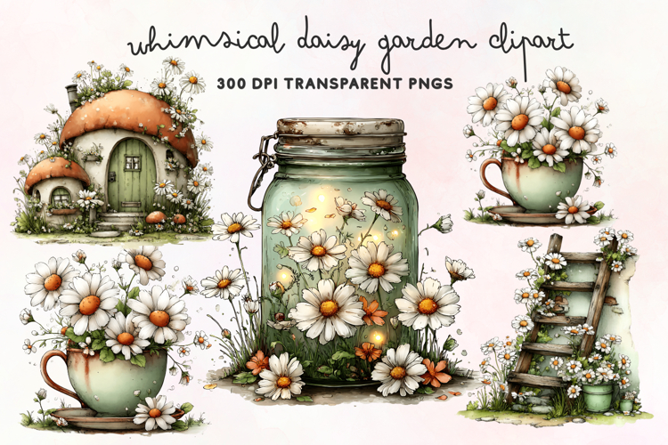 Whimsical Daisy Garden Clipart PNG