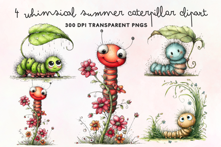 Whimsical Summer Caterpillar Clipart PNG