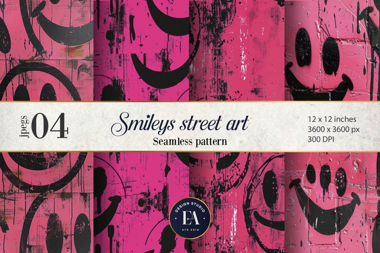 Neon Pink Smiley Face Digital Paper |Street graffiti Pattern