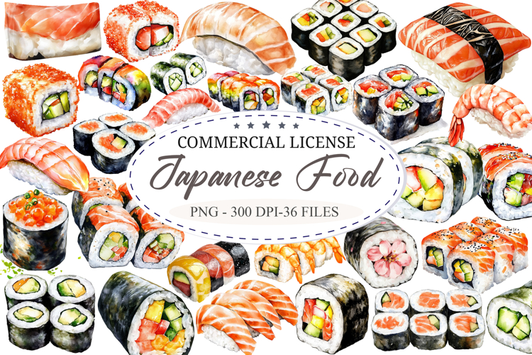 Watercolor Japanese Food Clipart example image 1