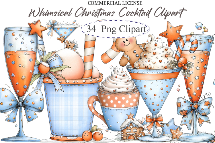 Whimsical Christmas Cocktail Clipart example image 1