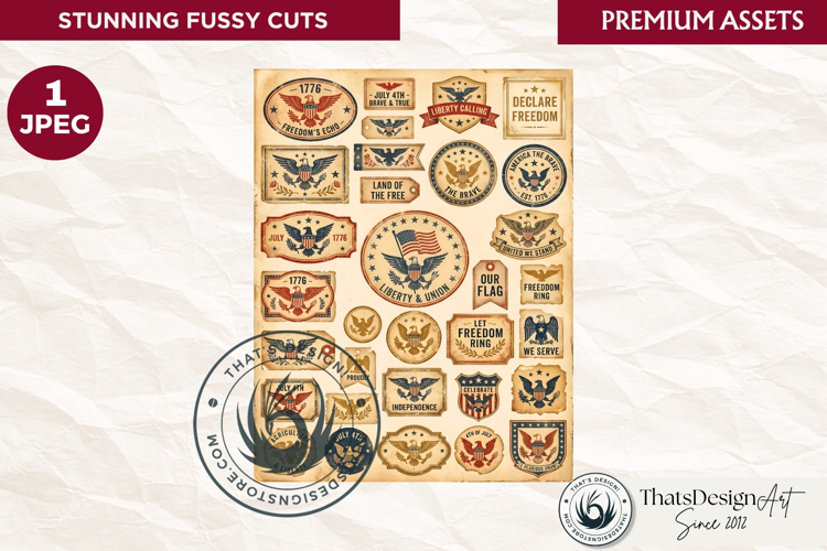 USA Vintage Patriotic fussy cut ephemera tag and stamps