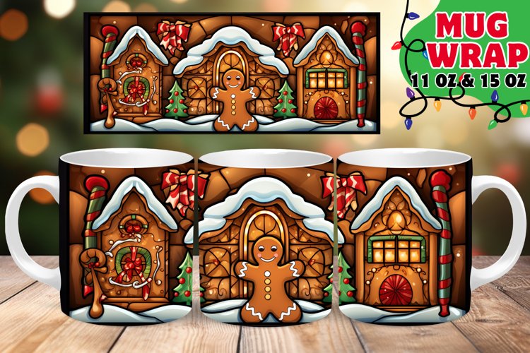 Gingerbread Man STAINED GLASS FESTIVE 11OZ 15OZ MUG WRAP
