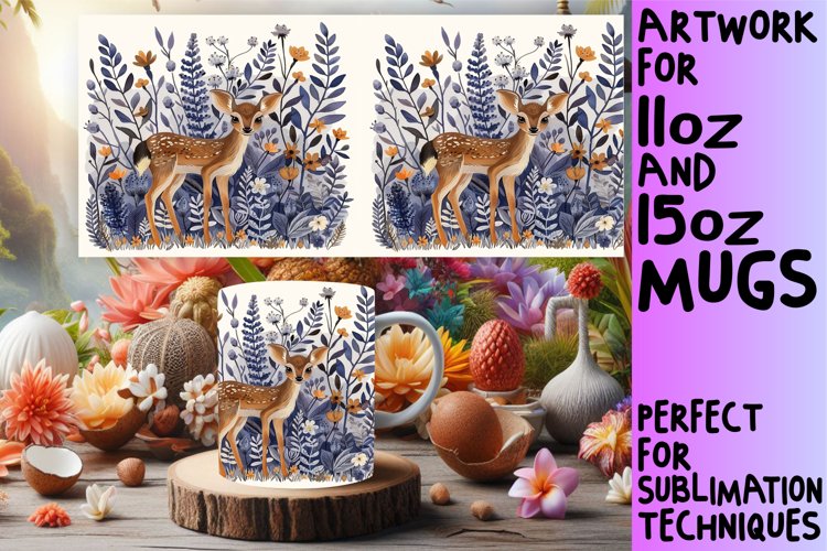 Sublimation Watercolor Deer Mug Wrap Decoration example image 1