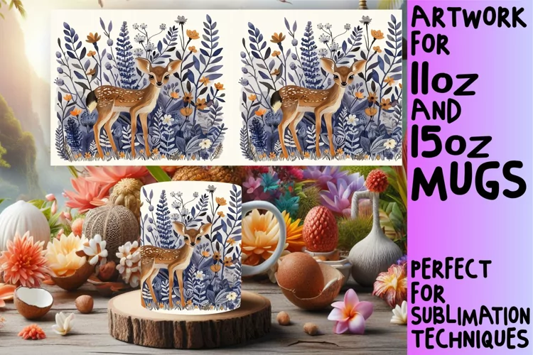 Sublimation Watercolor Deer Mug Wrap Decoration