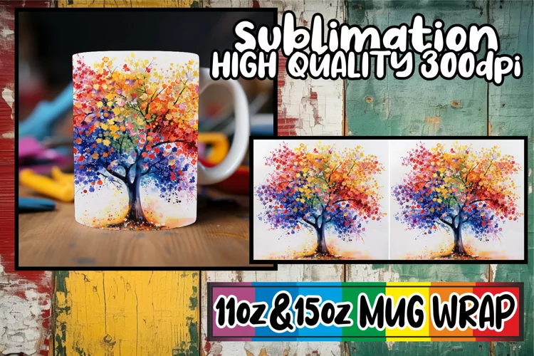 Enchanting Tree Mug Sublimation Wrap - Colorful Tree