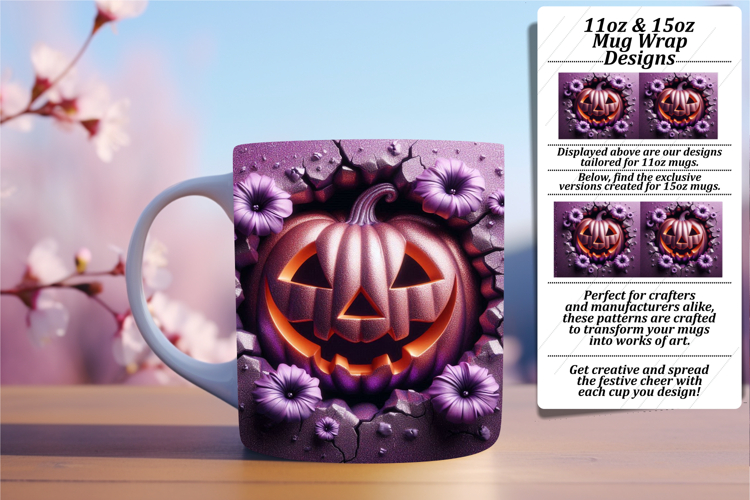 Colorful 11oz Mug Wrap Png Design , 3D Pumpkin