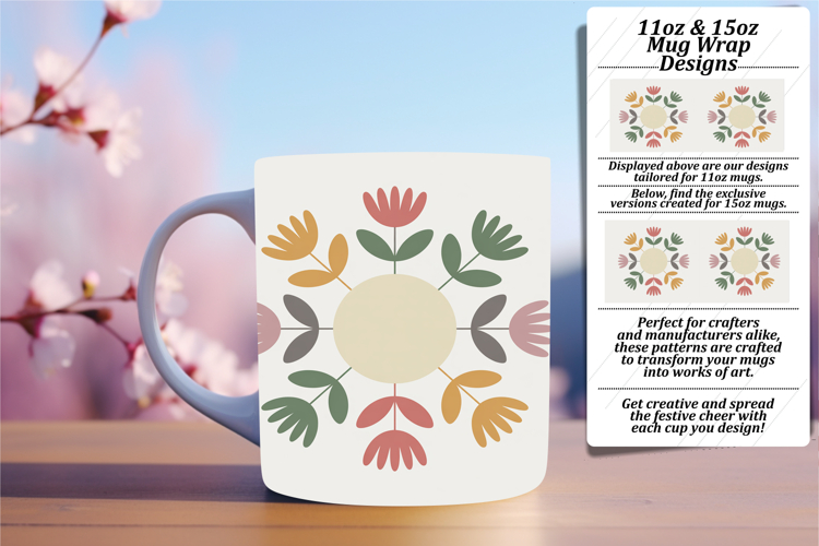 Chic 11oz Mug Wrap Png Template , Flowers