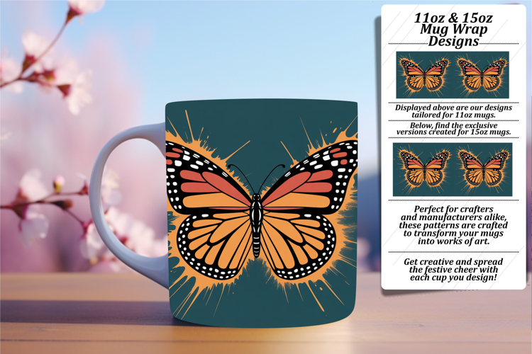 Gorgeous 11oz Mug Wrap Png Design , Butterfly