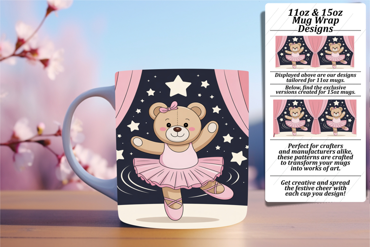 Elegant 11oz Mug Wrap Png Design , Cute Bear