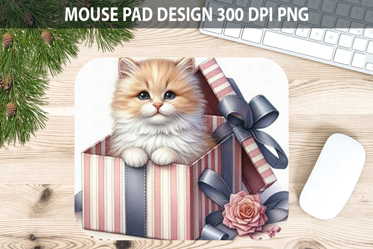 Watercolor Cat Mouse Pad Sublimation - Valentines PNG