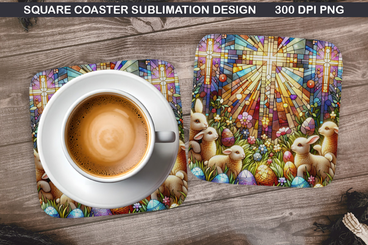 Lamb Coaster Sublimation, Easter Coaster PNG Design