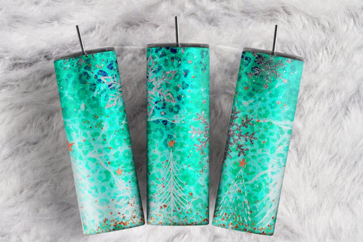 Teal Aqua Leopard Snowflake Winter Glitter 20oz tumbler wrap