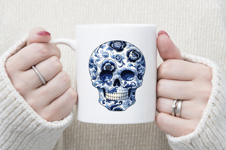 Cute blue Halloween floral skull clipart t shirt designs png