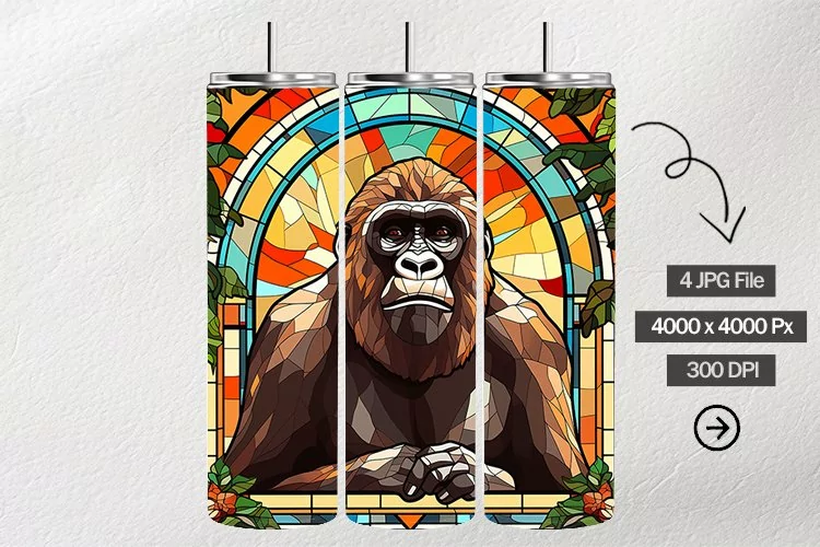 Gorilla Stained Glass Square Coaster - 04 Variations