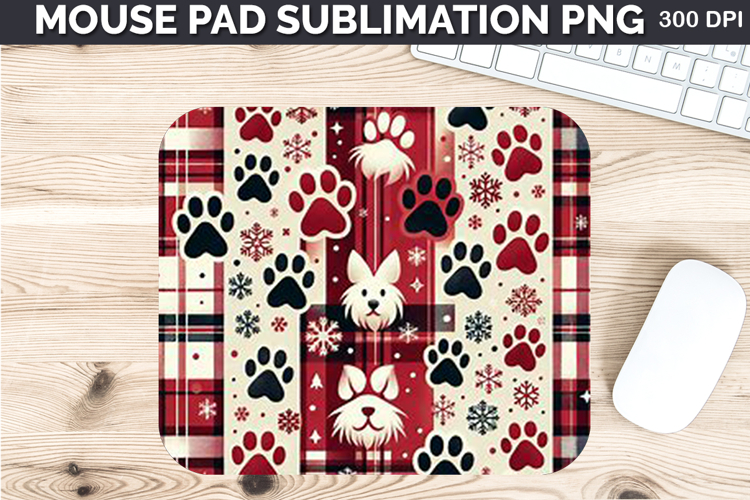 Watercolor Dog Mouse Pad Sublimation - Christmas PNG Design