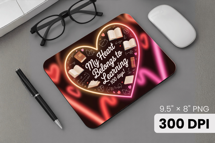 100 days of school Mouse Pad, Teacher PNG Sublimation Design